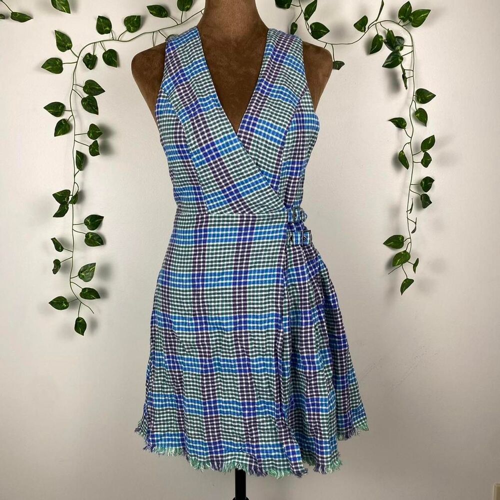 Urban Outfitters gingham wrap dress distressed frayed hem preppy scarecrow plaid
